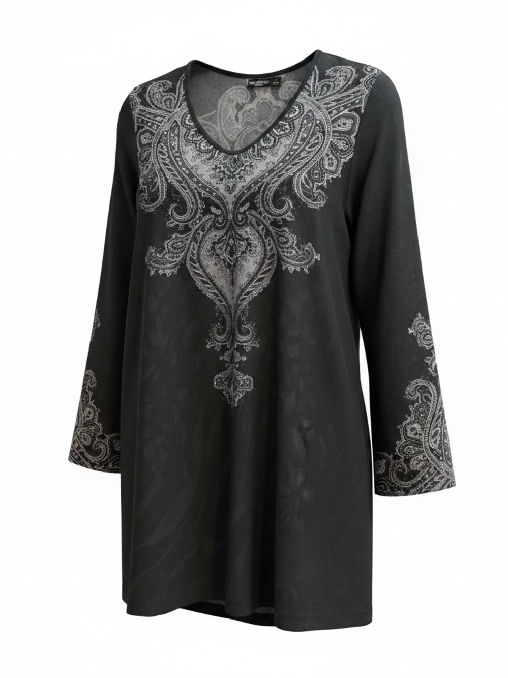 Women's Black Paisley V-Neck Tunic Top